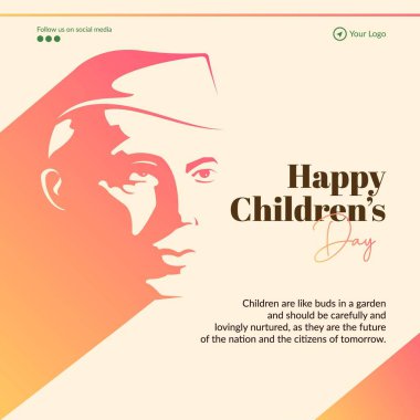 Flat happy children's day banner design template. clipart