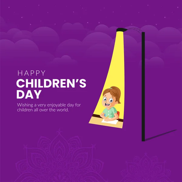 Mutlu Çocuk Günü Düz Pankart Tasarım Şablonu — Stok Vektör