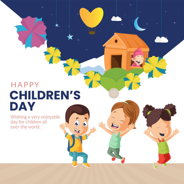 Happy children's day flat banner design template.
