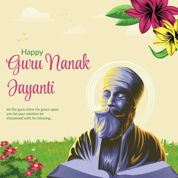 Felice Guru Nanak Jayanti Banner Design Template — Vettoriale Stock