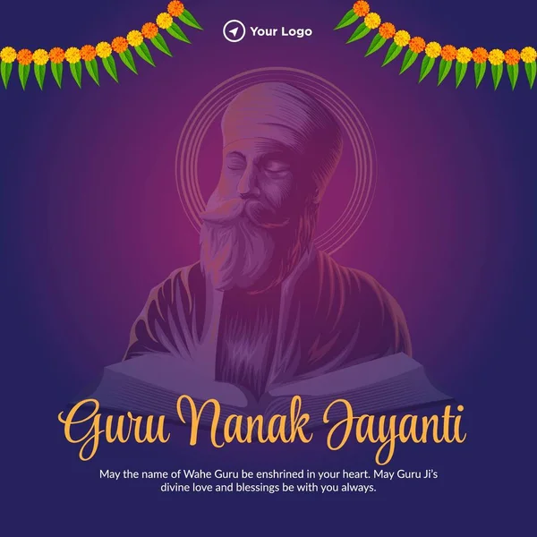 Mutlu Guru Nanak Jayanti Bayrak Tasarım Şablonu — Stok Vektör