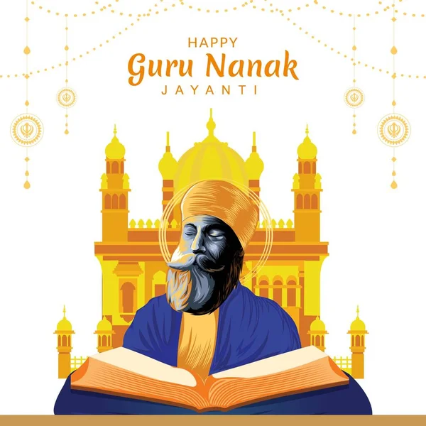 Mutlu Guru Nanak Jayanti Bayrak Tasarım Şablonu — Stok Vektör