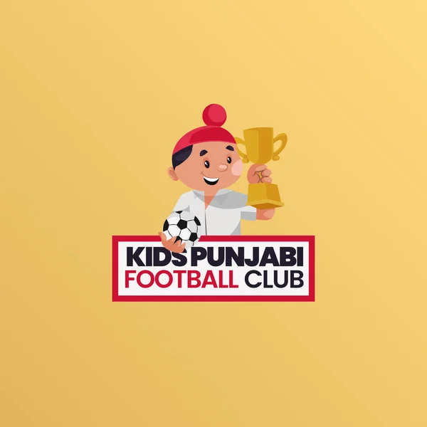 Çocuklar Punjabi Futbol Kulübü Hint Vektör Maskot Logosu Şablonu — Stok Vektör