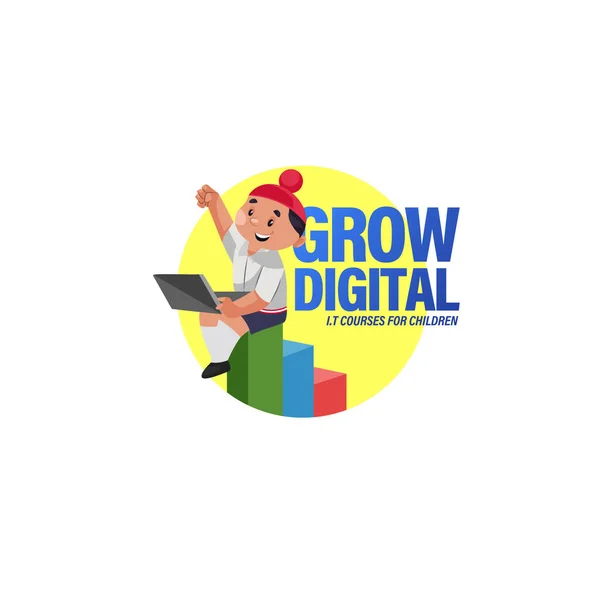 Grow Digital Kursus Untuk Anak Anak India Vektor Maskot Logo - Stok Vektor