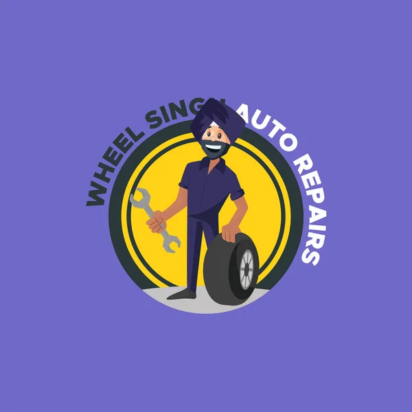 Wheel Singh Auto Repairs Vector Mascot Logo Template — Stock Vector