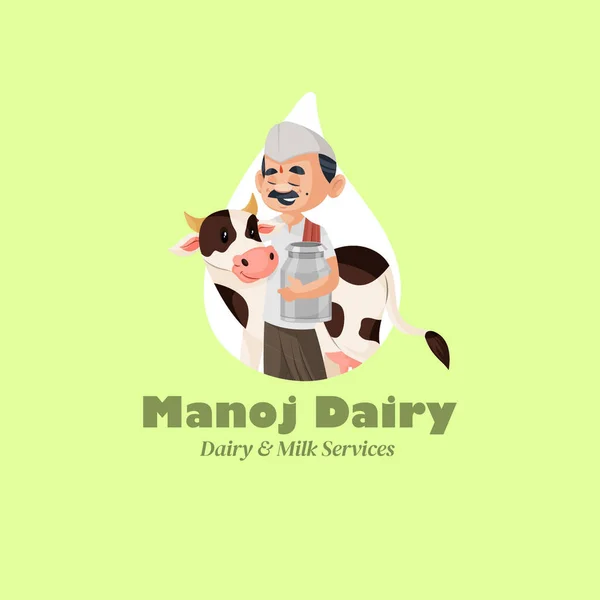 Manoj乳制品和牛奶服务病媒吉祥物标识模板 — 图库矢量图片
