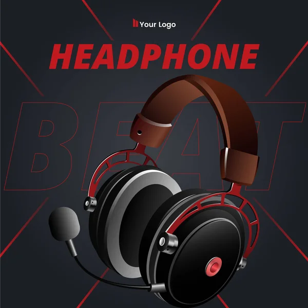 Banner Design Headphone Beat Template — Stock Vector