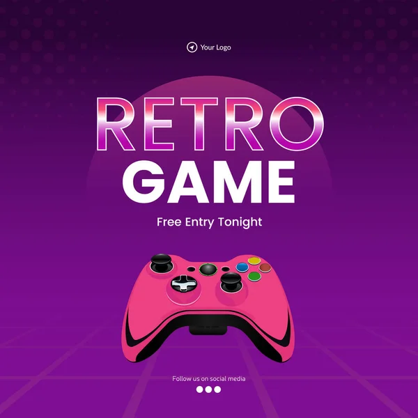 Banner Design Retro Game Free Entry Tonight Template — Stock Vector