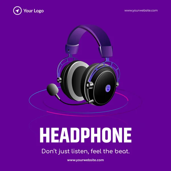 Desain Banner Dari Headphone Tidak Hanya Mendengarkan Rasakan Templat Beat - Stok Vektor