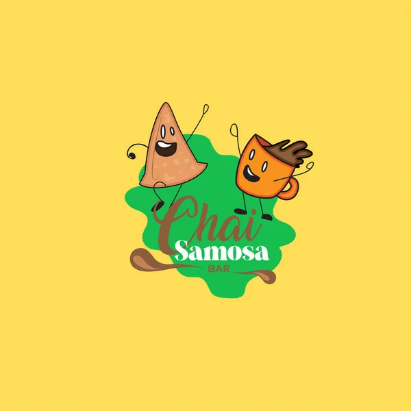 Chai Samosa Bar Vector Logo Design — Stock Vector