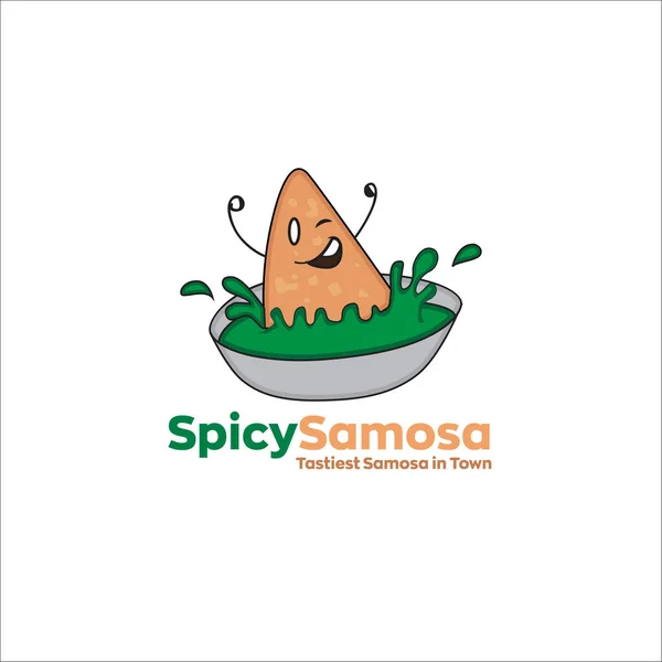 スパイシーなサモサ町のベクトルのロゴデザインでおいしいサモサ — ストックベクタ