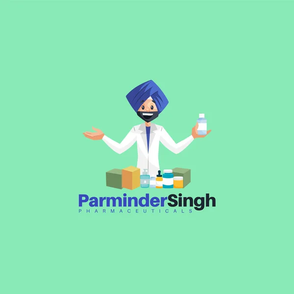 Parminder Singh Modello Logo Della Mascotte Vettoriale Farmaceutica — Vettoriale Stock
