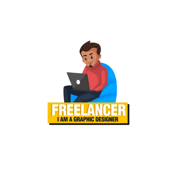 Freelancer Ben Een Grafisch Ontwerper Vector Mascotte Logo Template — Stockvector