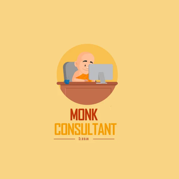 Monk Consultant Vector Mascot Logo Template — Stock Vector