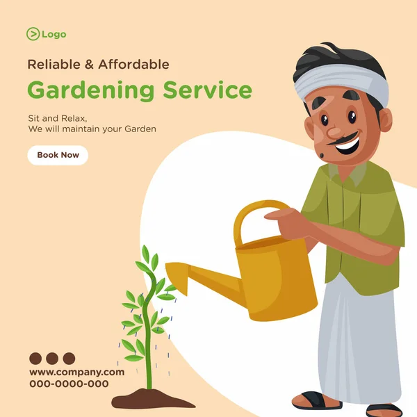Diseño Banner Servicio Jardinería Confiable Asequible Ilustración Gráfica Vectorial — Vector de stock
