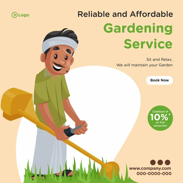 Design Banner Modelo Serviço Jardinagem Confiável Acessível Ilustração Gráfica Vetorial — Vetor de Stock