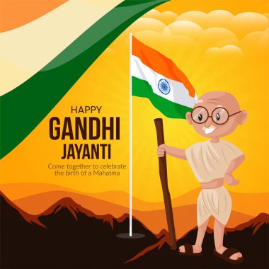 Çok mutlu Gandi Jayanti Ulusal Festivalinin afiş tasarım şablonu. 