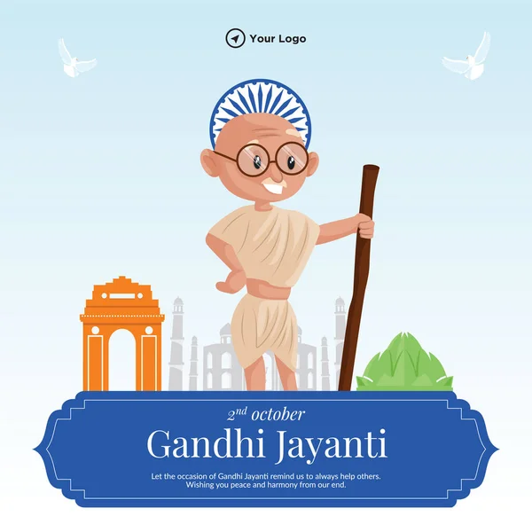 Gandhi Jayanti Ottobre Festival Nazionale Banner Design Template — Vettoriale Stock