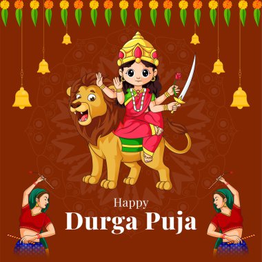 Hint festivalinin yaratıcı pankart tasarımı Mutlu Durga puja şablonu