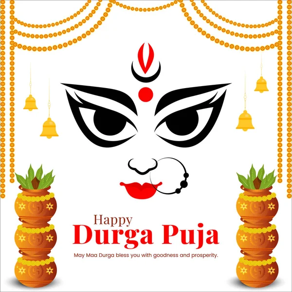 Diseño Banner Creativo Del Festival Indio Feliz Plantilla Puja Durga — Vector de stock