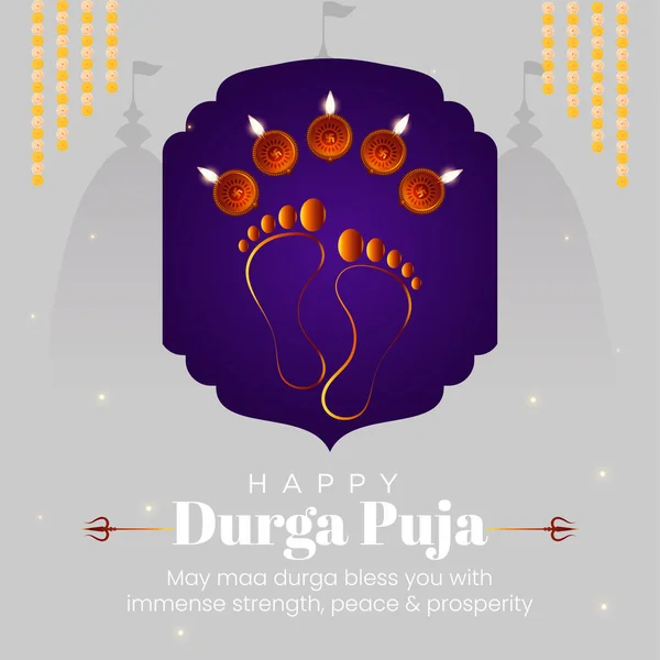 Elegante Feliz Durga Puja India Hindú Festival Banner Plantilla — Archivo Imágenes Vectoriales