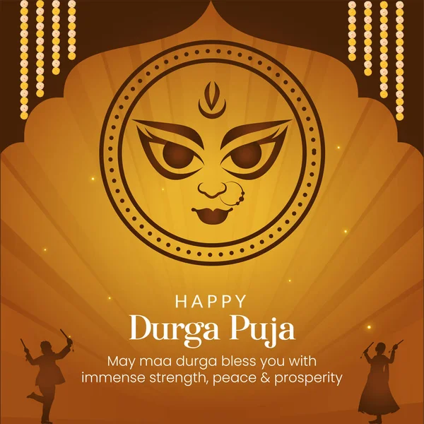 Elegante Feliz Durga Puja India Hindú Festival Banner Plantilla — Archivo Imágenes Vectoriales