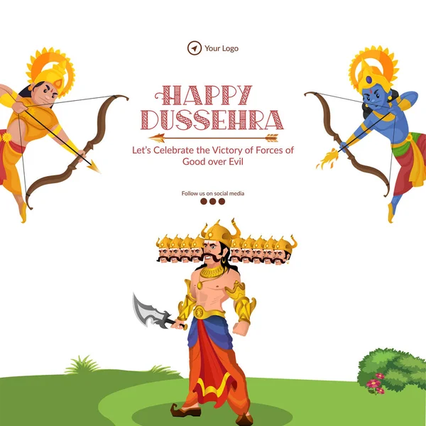Traditional Indian Festival Happy Dussehra Banner Design Template — Stock Vector
