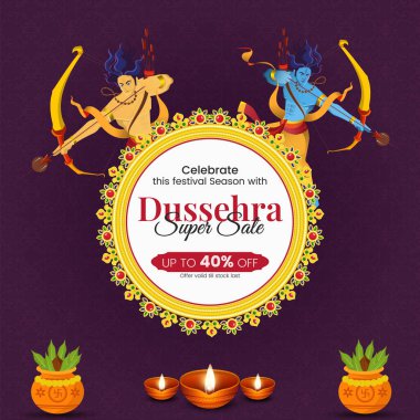 Size çok mutlu bir Dussehra Hint festivali afişi tasarım şablonu dilerim.