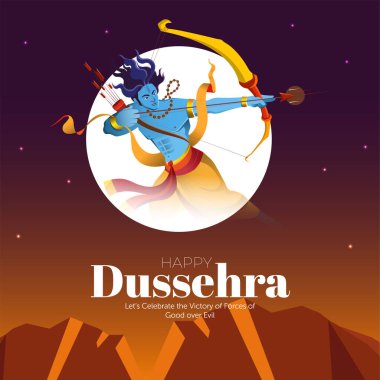 Size çok mutlu bir Dussehra Hint festivali afişi tasarım şablonu dilerim.