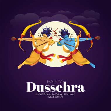 Size çok mutlu bir Dussehra Hint festivali afişi tasarım şablonu dilerim.