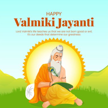 Mutlu Valmiki Jayanti şablonunun yaratıcı pankart tasarımı.
