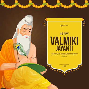 Mutlu Valmiki Jayanti şablonunun yaratıcı pankart tasarımı.