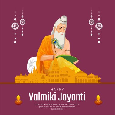 Mutlu Valmiki Jayanti şablonunun yaratıcı pankart tasarımı.