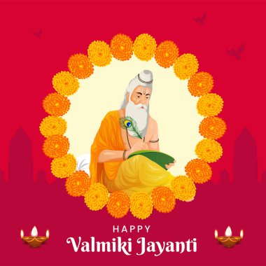 Mutlu Valmiki Jayanti şablonunun yaratıcı pankart tasarımı.