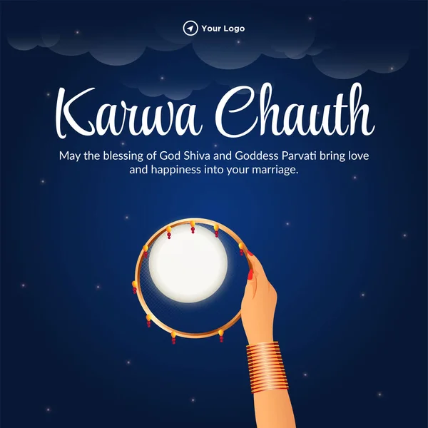 Happy Karwa Chauth Indian Festival Banner Design Template — Stock Vector
