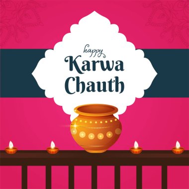 Güzel mutlu karwa chauth festivali afiş tasarımı şablonu.