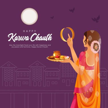 Güzel mutlu karwa chauth festivali afiş tasarımı şablonu.
