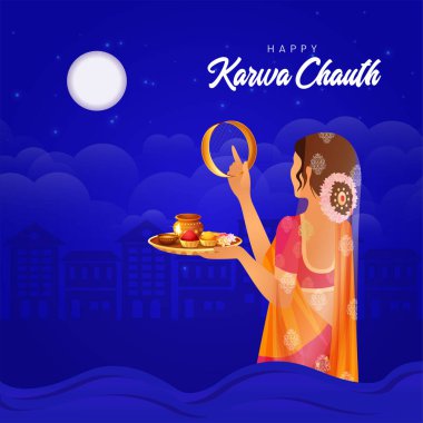 Güzel mutlu karwa chauth festivali afiş tasarımı şablonu.