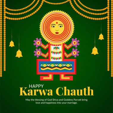 Gerçekçi mutlu karwa chauth Hint festivali bayrak tasarımı şablonu. 