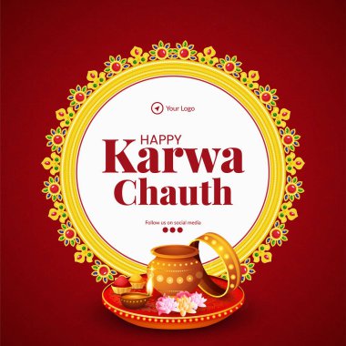 Gerçekçi mutlu karwa chauth Hint festivali bayrak tasarımı şablonu. 