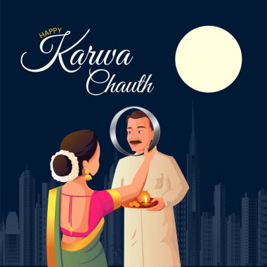 Gerçekçi mutlu karwa chauth Hint festivali bayrak tasarımı şablonu. 