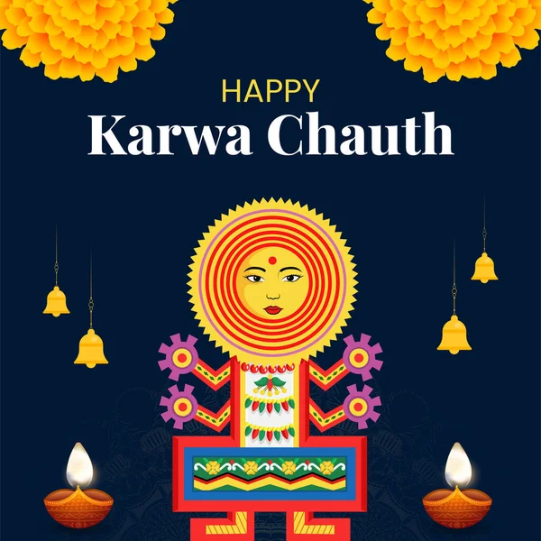 Realista Feliz Karwa Chauth Indio Festival Banner Plantilla Diseño — Archivo Imágenes Vectoriales