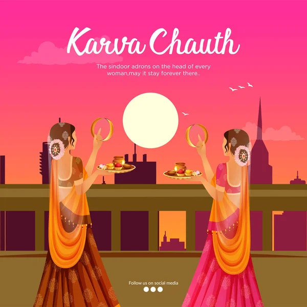 Creative Happy Karva Chauth Festival Celebration Banner Design Template — Stock Vector