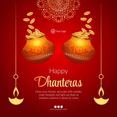Mutlu Dhanteras afiş tasarım şablonu kutlanıyor.