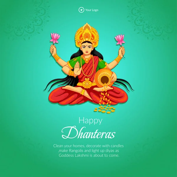 Celebrating Happy Dhanteras Banner Design Template — Stock Vector
