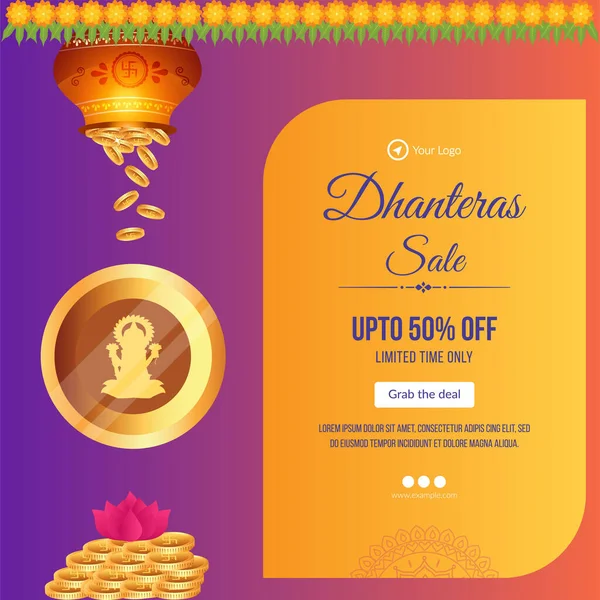 Celebrating Happy Dhanteras Banner Design Template — Stock Vector