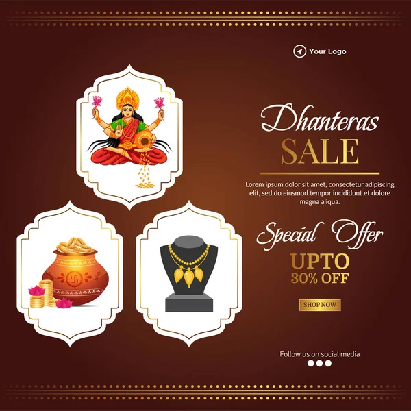 Beautiful Happy Dhanteras Indian Festival Banner Design Template — Stock Vector