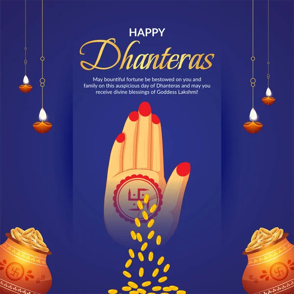 Schöne Glückliche Dhanteras Indisches Festival Banner Design Vorlage — Stockvektor