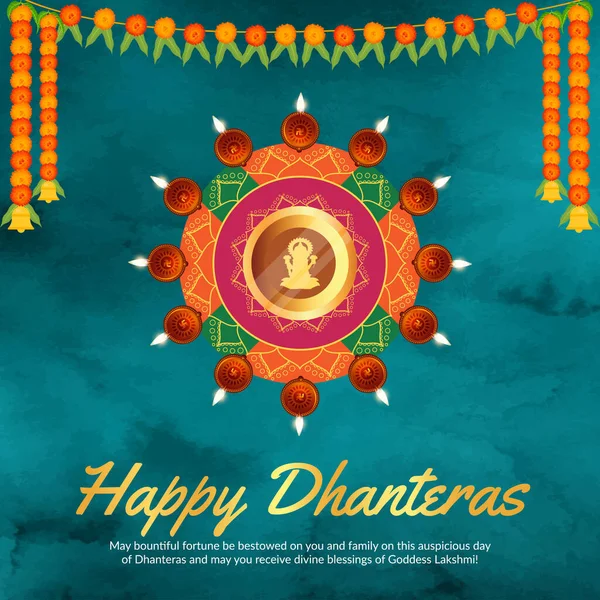 Güzel Mutlu Dhanteras Hint Festivali Afiş Tasarımı Şablonu — Stok Vektör