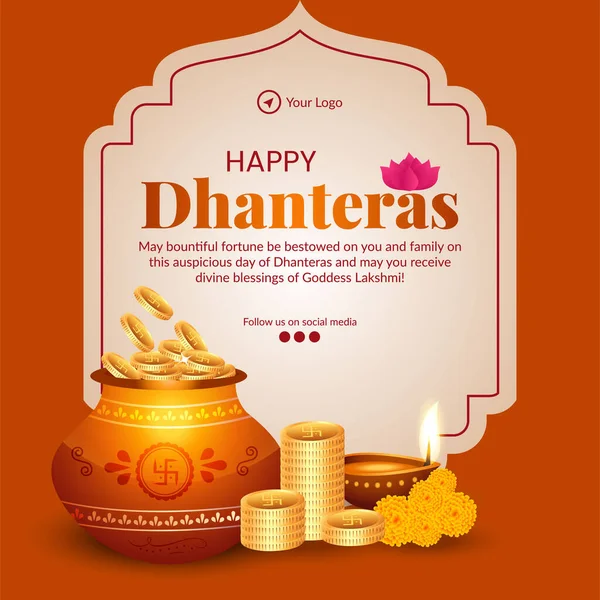 Elegantes Bannerdesign Des Indischen Festivals Happy Dhanteras Vorlage — Stockvektor